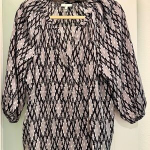 Women’s Printed Peasant Top - Navy & Light Gray